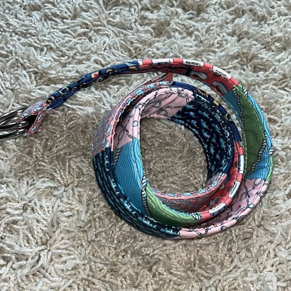 Vineyard Vines 100% Cotton Fabric Pink Blue Flower Flag Fish Belt Women’s Small